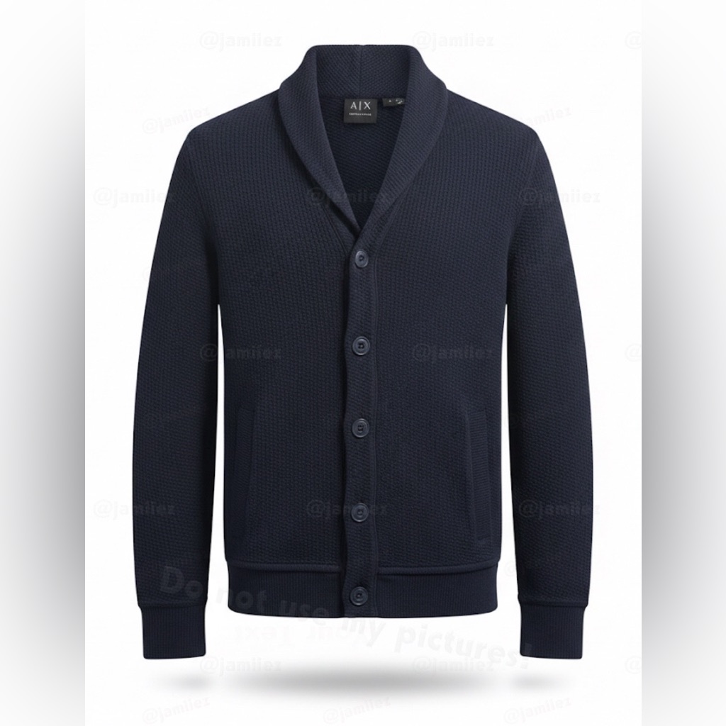 A|X Armani Exchange Navy Blue Shawl Collar Knit Cardigan Sweater Jacket Xs